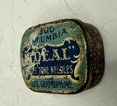 Vintage Antique Hinged tin with pieces of rocks and beads inside