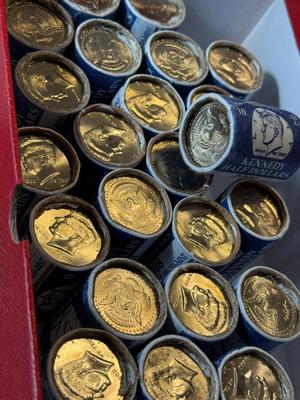 (3) ORIGINAL 2004-P BU BANK WRAPPED KENNEDY HALF DOLLAR ROLLS AT GRAY-SHEET BID & WITH FREE SHIPPING.