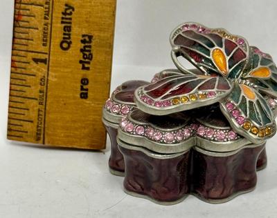 Vintage Butterfly on Flower Trinket Box Enameled and Jeweled
