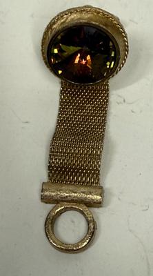 Single Vintage Dante Green Gold Rivoli Rhinestone MCM Men's Cufflink