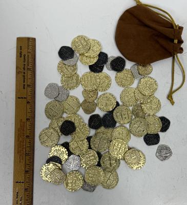 Pirate Treasure Coins 3 color finishes in brown pouch