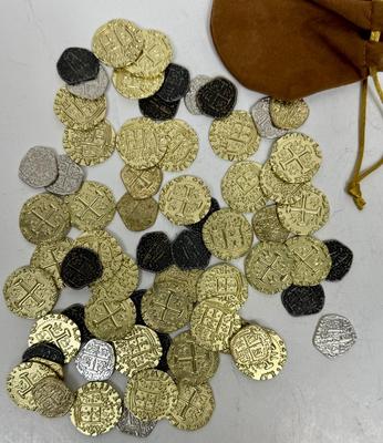 Pirate Treasure Coins 3 color finishes in brown pouch