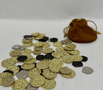 Pirate Treasure Coins 3 color finishes in brown pouch
