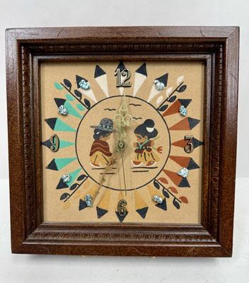 Vintage Navajo Native American Kachina Sand Art Clock