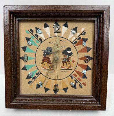 Vintage Navajo Native American Kachina Sand Art Clock