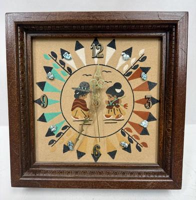 Vintage Navajo Native American Kachina Sand Art Clock
