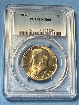 PCGS CERTIFIED 1983-P MS66 KENNEDY HALF DOLLAR COIN-TR8. (NO MINT SETS ISSUED 1983).