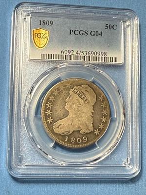 PCGS CERTIFIED 1809 GOOD-4 CONDITION CAPPED BUST HALF DOLLAR TYPE COIN AS PICTURED.