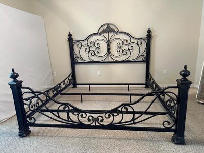 Metal King Bed Frame with Scrollwork