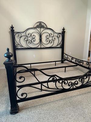 Metal King Bed Frame with Scrollwork