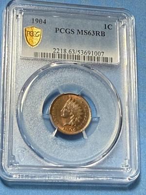 PCGS CERTIFIED 1904 MS63 RED/BROWN INDIAN HEAD CENT AS PICTURED.