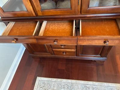 Cherry Finish Lighted China Cabinet with Glass Doors
