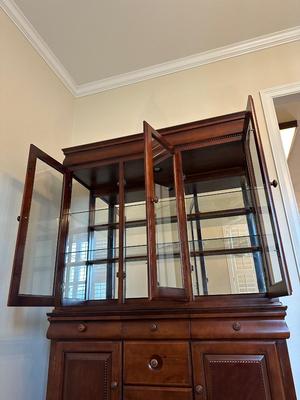 Cherry Finish Lighted China Cabinet with Glass Doors
