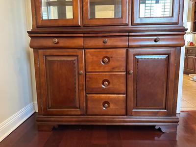 Cherry Finish Lighted China Cabinet with Glass Doors