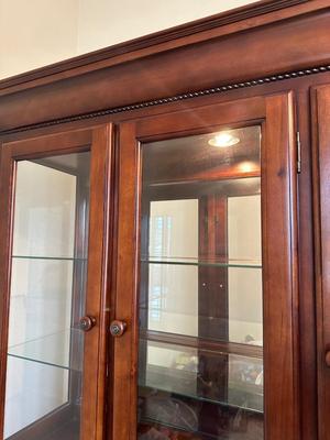 Cherry Finish Lighted China Cabinet with Glass Doors