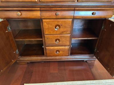 Cherry Finish Lighted China Cabinet with Glass Doors