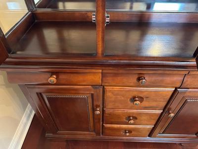 Cherry Finish Lighted China Cabinet with Glass Doors