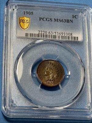 PCGS CERTIFIED 1905 MS63 BROWN INDIAN HEAD CENT AS PICTURED.