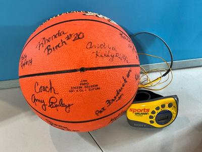 Coach Amy Ruley w/Players signed basketball 1997-98, Sony Walkman