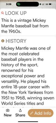 Vintage Mickey Mantel Wooden bat from the 1960s