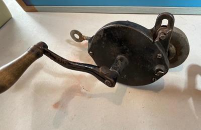 Vintage Metal Pulleys & Hand Bench Grinder