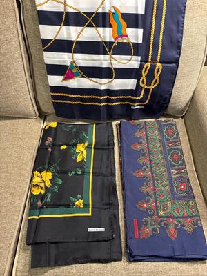 Three Harve Bernard silk scarves