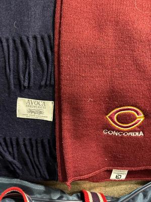 Vintage Harrods bag plus scarves and hat