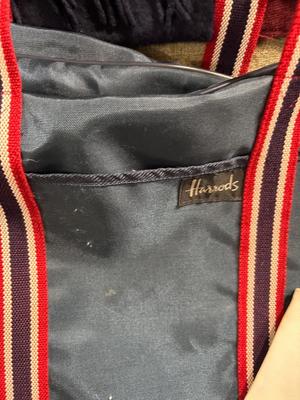 Vintage Harrods bag plus scarves and hat