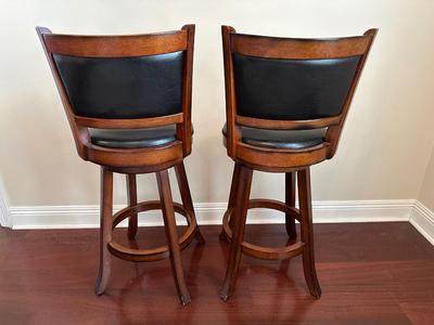 Pair of Swivel Bar Height Stools with Upholstered Seats