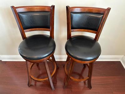 Pair of Swivel Bar Height Stools with Upholstered Seats