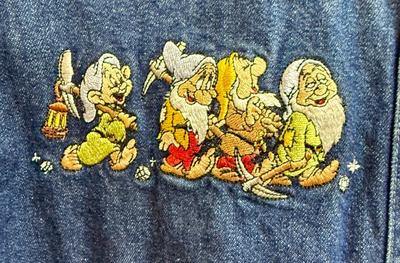Vintage Blue Denim Button-up Top with Embroidered 7 Dwarves Disney Store tag size S small