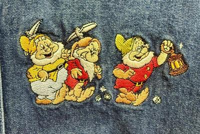 Vintage Blue Denim Button-up Top with Embroidered 7 Dwarves Disney Store tag size S small