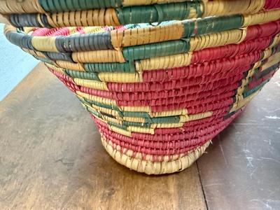 Large Lot of Vintage Knitting Needles Different Sizes & a couple of measuring tapes in Hand Woven Basket