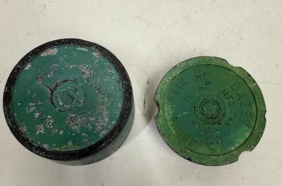 Antique PRIMITIVE Green Metal Pin Round Flower Frog Floral and tray. for storage