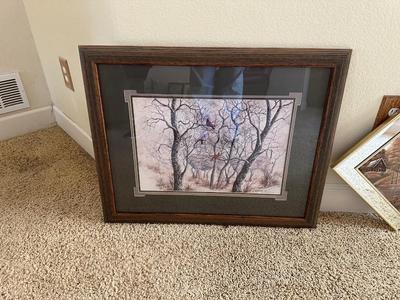 2 SIGNED PIECES OF ARTWORK AND A WALL CLOCK