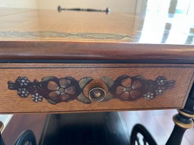 Ethan Allen Drop-Leaf Tea Cart with Floral Inlay