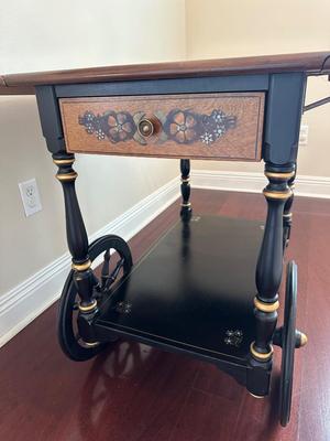 Ethan Allen Drop-Leaf Tea Cart with Floral Inlay