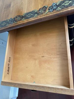 Ethan Allen Drop-Leaf Tea Cart with Floral Inlay