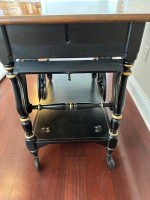 Ethan Allen Drop-Leaf Tea Cart with Floral Inlay