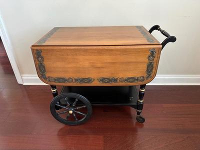Ethan Allen Drop-Leaf Tea Cart with Floral Inlay