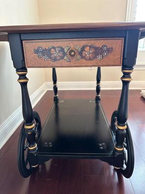 Ethan Allen Drop-Leaf Tea Cart with Floral Inlay