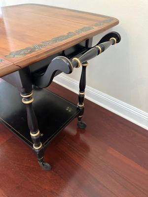 Ethan Allen Drop-Leaf Tea Cart with Floral Inlay