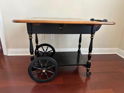Ethan Allen Drop-Leaf Tea Cart with Floral Inlay