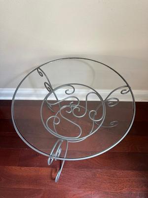 Round Glass-Top Metal Accent Table