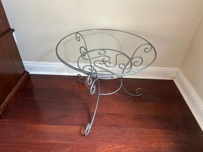 Round Glass-Top Metal Accent Table