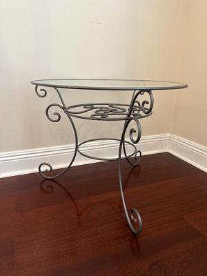 Round Glass-Top Metal Accent Table