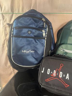 BACKPACKS, WATER BOTTLE, CROCS, NIKE FLIP FLOPS & AIR JORDAN BAG