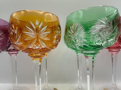 Vintage Multi-Color Cut Crystal Wine Glass - Set of 8