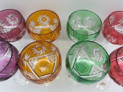 Vintage Multi-Color Cut Crystal Wine Glass - Set of 8