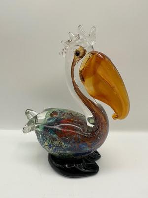 Colorful Art Glass Pelican Sculpture